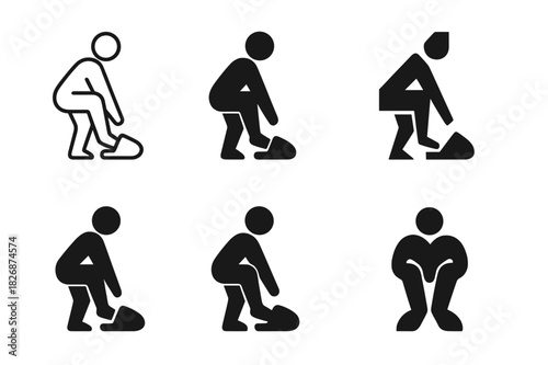 Cozy Slippers Icons. Putting on indoor slippers. Icon set. Set Logo of putting on indoor slippers: cozy house slippers. harmonious logo variations of the same