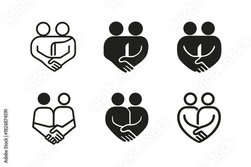 Supportive Hands Icons. Supporting friends through tough times. Icon set. Set Logo of supporting friends through tough times: helping hands. harmonious logo