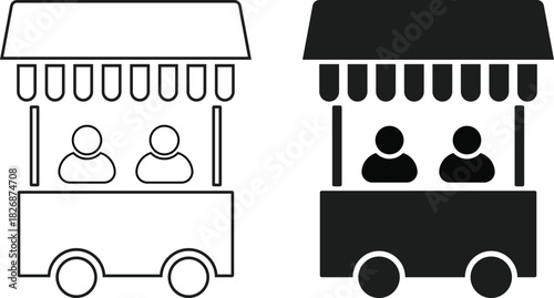 food stall icon. Street food vendor symbols. Food stall and market cart icon. Local street food and catering signs

