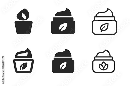 Skincare Logo Variations. skin care. Icon set. Set Logo of skin care: cream jar. harmonious logo variations of the same emblematic concept, each with different