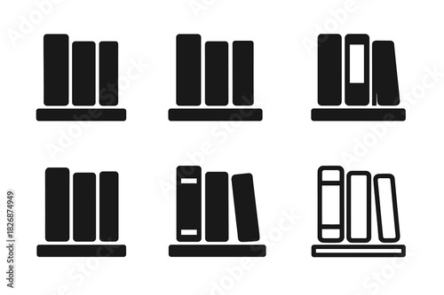 Book Logo Variations. Book recommendations. Icon set. Set Logo of books: bookshelf with highlighted title. harmonious logo variations of the same emblematic