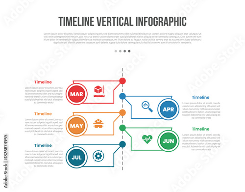 Timeline vertical base shape infographics template diagram with callout discussion box with dot line connector with 5 point step creative simple flat outline