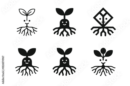 Sentient Plant Communication Logos. The study of sentient plants and plant communication. Icon set. Set Logo of The study of sentient plants and