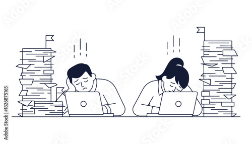 Illustration of burnout and stress in the workplace concept