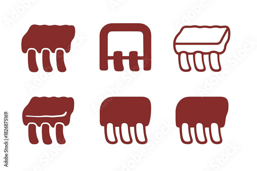 Tender Meats Icons. tender meats. Icon set. Set Logo of tender meats: BBQ ribs icon. harmonious logo variations of the same emblematic concept, each with