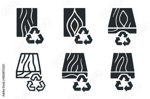 Plastic Recycling Innovations. Plastic recycling and upcycling innovations. Icon set. Set Logo of Plastic recycling and upcycling innovations: recycled plastic