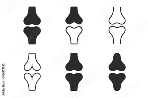 Bone Logo Variations. The role of bones. Icon set. Set Logo of The role of bones: synovial joint. harmonious logo variations of the same emblematic concept,