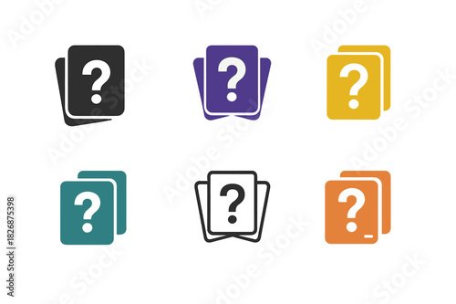 Harmonious Quiz Logos. Interactive quiz template. Icon set. Set Logo of quiz design: layered question cards. harmonious logo variations of the same emblematic