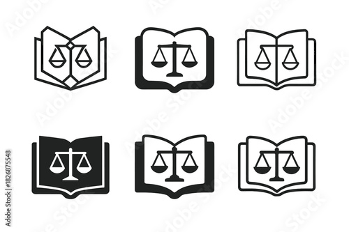 Civil Court Icons. Representation in civil court cases and legal settlements. Icon set. Set Logo of representation in civil court cases and legal settlements: