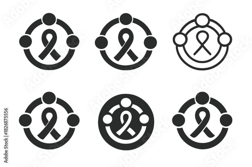 Positive Friend Icons. Creating a positive friend group. Icon set. Set Logo of Creating a positive friend group: support ribbon circle. harmonious logo
