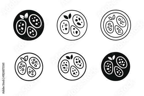 Bruschetta Logo Variations. delicious appetizers. Icon set. Set Logo of delicious appetizers: bruschetta platter. harmonious logo variations of the same