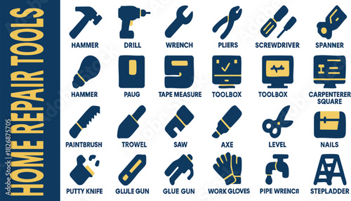 Essential Home Repair Tools: An organized display of tools, each with precision and purpose, the epitome of the craftsman's toolkit, capturing the essence of home improvement and repairs.