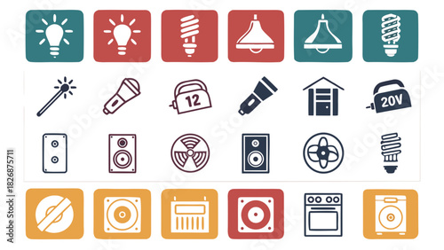 Iconic Electricity Elements: A captivating array of icons represents the essence of modern electricity and its multifaceted applications.