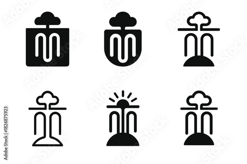 Renewable Energy Logos. renewable energy credits. Icon set. Set Logo of renewable energy credits: geothermal well loop. harmonious logo variations of the same