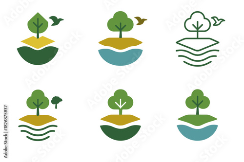 Biodiversity Conservation Icons. biodiversity conservation. Icon set. Set Logo of biodiversity conservation: ecosystem layers illustration. harmonious logo
