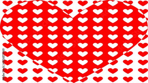 Red Heart With White Heart Pattern On Romantic Background