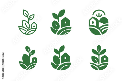 Climate Adaptation Icons. Rural communities and their adaptation to changing climates. Icon set. Set Logo of Rural communities and their adaptation to changing