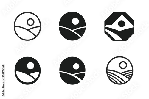 Expanse Logo Variations. expanse. Icon set. Set Logo of expanse: wide open landscape. harmonious logo variations of the same emblematic concept, each with