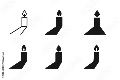 Shadows and Light Logos. Shadows and light. Icon set. Set Logo of Shadows and light: candle casting long shadow. harmonious logo variations of the same