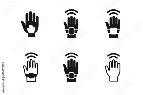 Haptic Interaction Logos. Haptic communication. Icon set. Set Logo of haptic interaction: wearable device with tactile feedback. harmonious logo variations of