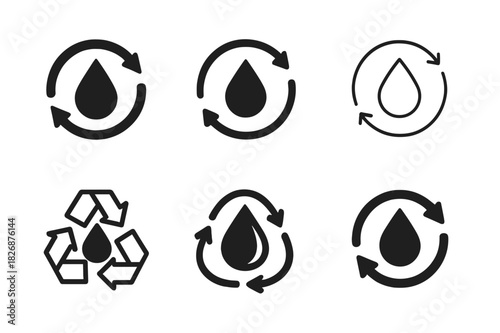 Water Management Icons. Water treatment and waste management solutions. Icon set. Set Logo of water treatment and waste management solutions: recycling arrows