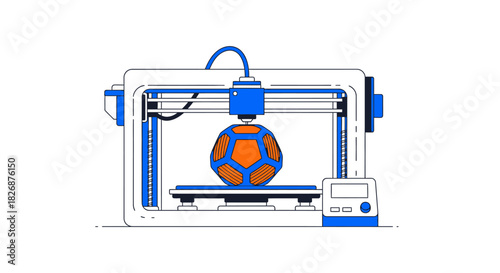 3D printer fabricating a twotoned geodesic sphere on a white background