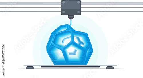 3D printer extruding a layered blue geodesic object