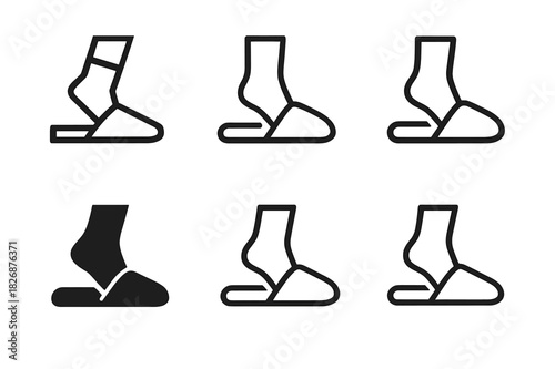 Slipper Logo Variations. Putting on indoor slippers. Icon set. Set Logo of putting on indoor slippers: slippers next to socks. harmonious logo variations of