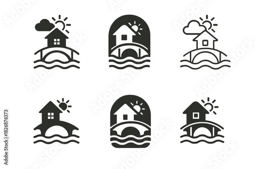 Rural Climate Adaptation Logos. Rural communities and their adaptation to changing climates. Icon set. Set Logo of Rural communities and their adaptation to
