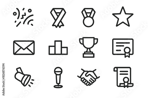 Celebration Icon Set. Shared celebration. Icon set. Set Logo of shared celebration: friends cheering with streamers. harmonious logo variations of the same