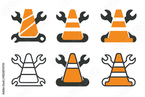 Road Maintenance Logo Set. Road maintenance crews repairing potholes and streets. Icon set. Set Logo of Road maintenance crews repairing potholes and streets: