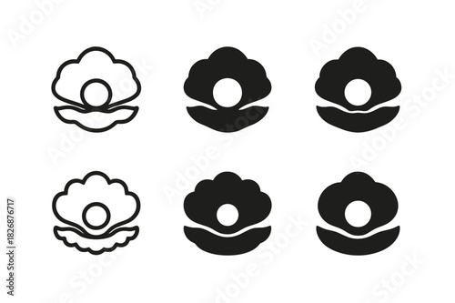 Pearl Diver Logos. Pearl divers. Icon set. Set Logo of oyster with pearl. harmonious logo variations of the same emblematic concept (Minimal outline, Negative