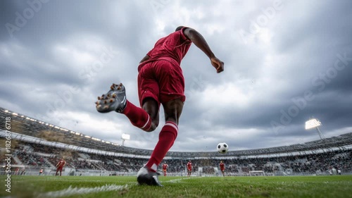 Wallpaper Mural football action with player kicking ball at the stadium Torontodigital.ca