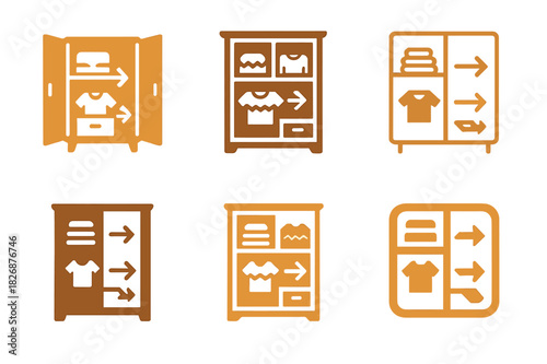 Autumn Cleaning Icons. Autumn home cleaning and organization. Icon set. Set Logo of Autumn home cleaning and organization: closet swap with sweaters boxed and