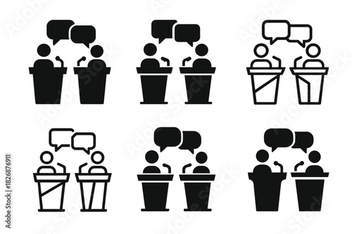 Debate Logos Collection. Public speaking classes and debate competitions. Icon set. Set Logo of Public speaking classes and debate competitions: two debate