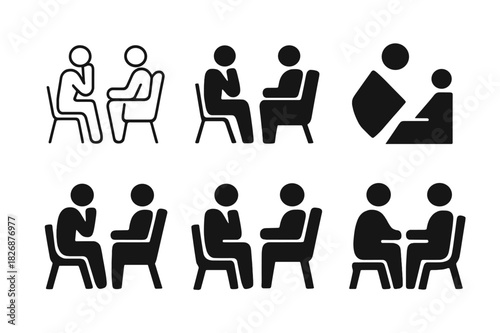 Therapy Session Icons. A Therapist Listening Attentively to a Patient During a Counseling Session. Icon set. Set Logo of A Therapist Listening Attentively to a
