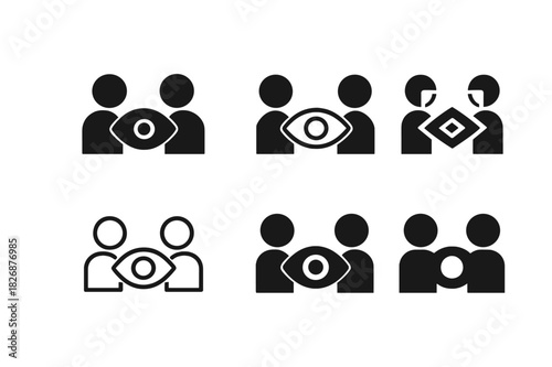 Trust Emblem Variations. Trust and honesty in communication between friends. Icon set. Set Logo of trust and honesty in communication between friends: eye