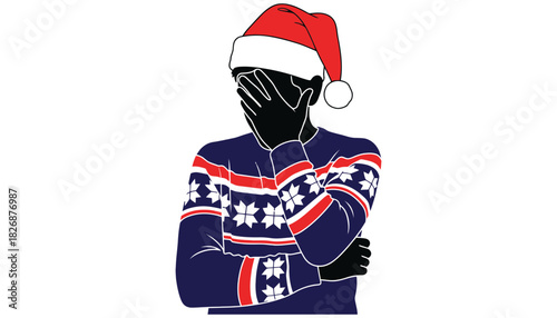 Man in santa hat covering face wearing christmas sweater art