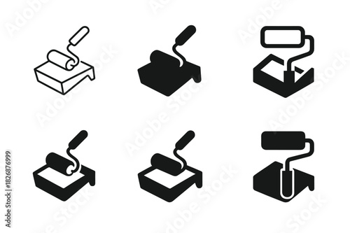 DIY Icon Variations. DIY home improvement. Icon set. Set Logo of DIY home improvement: paint roller with paint tray. harmonious logo variations of the same