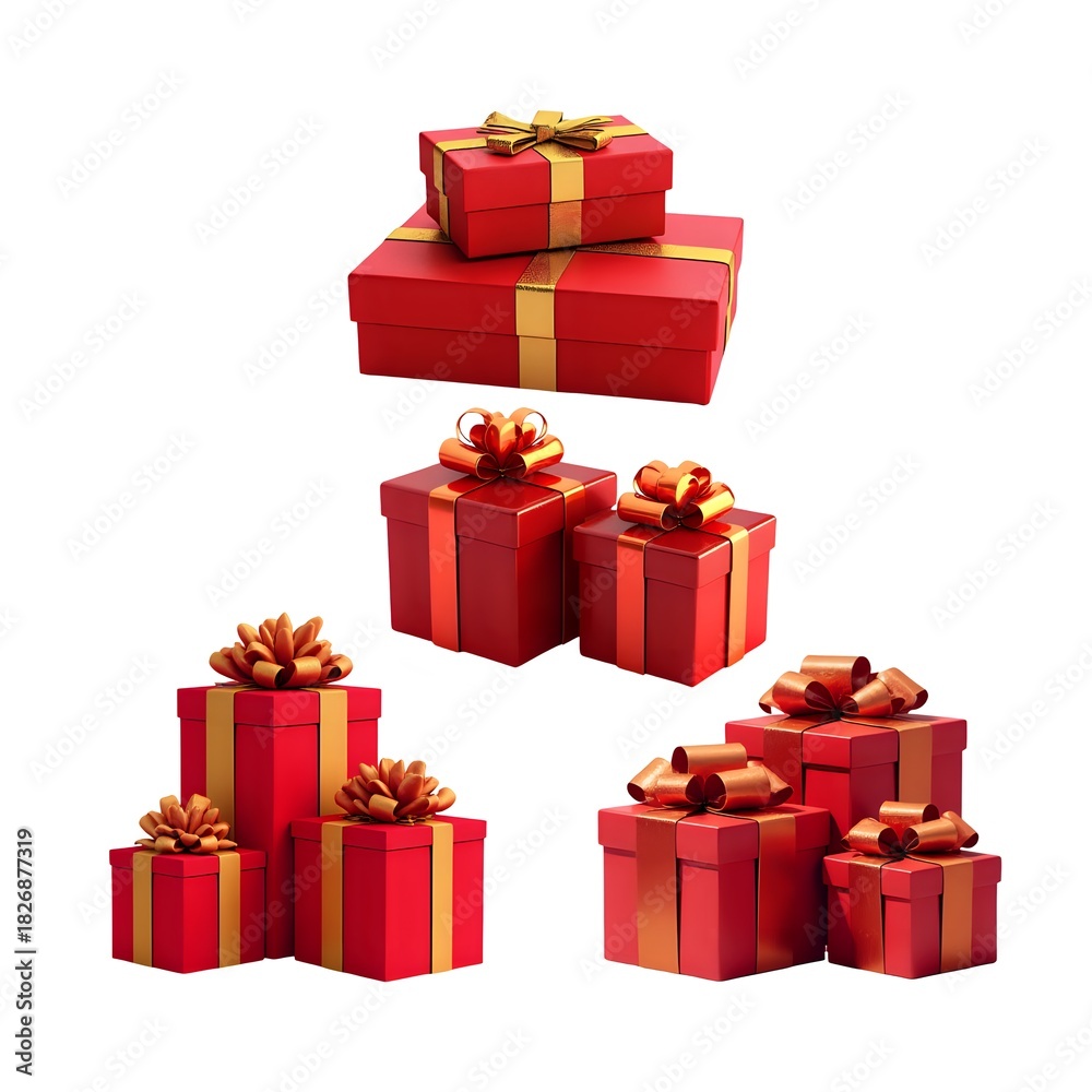 Obraz premium Red Gift Boxes with Golden Ribbons - Festive Collection