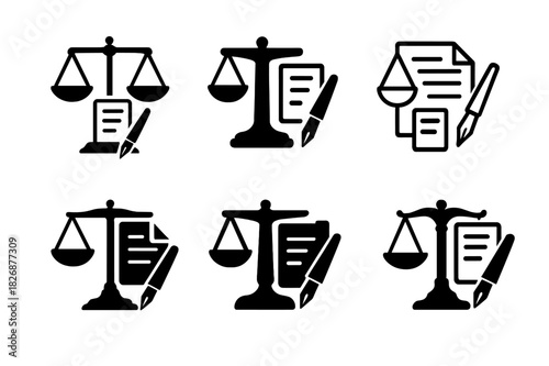 Legal Emblem Icon Set. Representation in civil court cases and legal settlements. Icon set. Set Logo of representation in civil court cases and legal