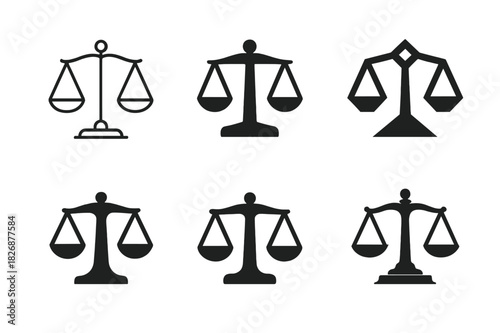 Legal Icons Diversity. Representation in civil court cases and legal settlements. Icon set. Set Logo of representation in civil court cases and legal