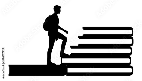 Education success concept student climbing books as stairs icon