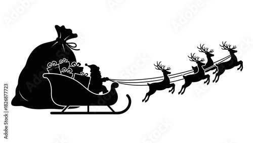 Santa Claus and Reindeer Silhouette Illustration on a White Background