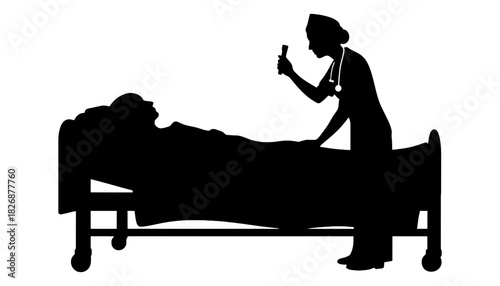 Nurse examining patient in hospital bed medical care concept