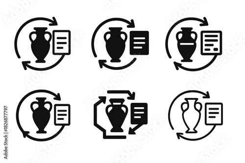 Cultural Exchange Icons. The Exchange of Cultural Artifacts and Historical Items. Icon set. Set Logo of The Exchange of Cultural Artifacts and Historical