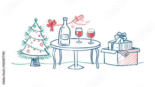 whimsical party doodles featuring festive dinner