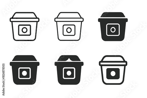 Refrigerator Cleaning Icons. Cleaning out the refrigerator. Icon set. Set Logo of Cleaning out the refrigerator: dated label on sealed food