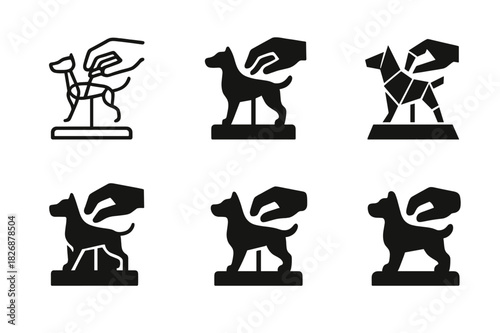 Animal Clay Sculpting Icons. Sculpting clay into an animal figure. Icon set. Set Logo of Sculpting clay into an animal figure: wire armature for animal pose.