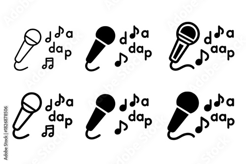 Jazz Expression Icons. Vocal improvisation and scat singing. Icon set. Set Logo of jazz expression: musical rhythm pattern. harmonious logo variations of the